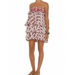 Caroline Constas White and Red Ruffled Tiered Sundress